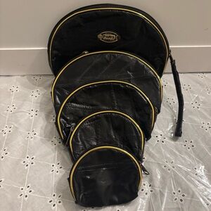 Vintage Black Leather and Gold Paris Cosmetic Bag Set